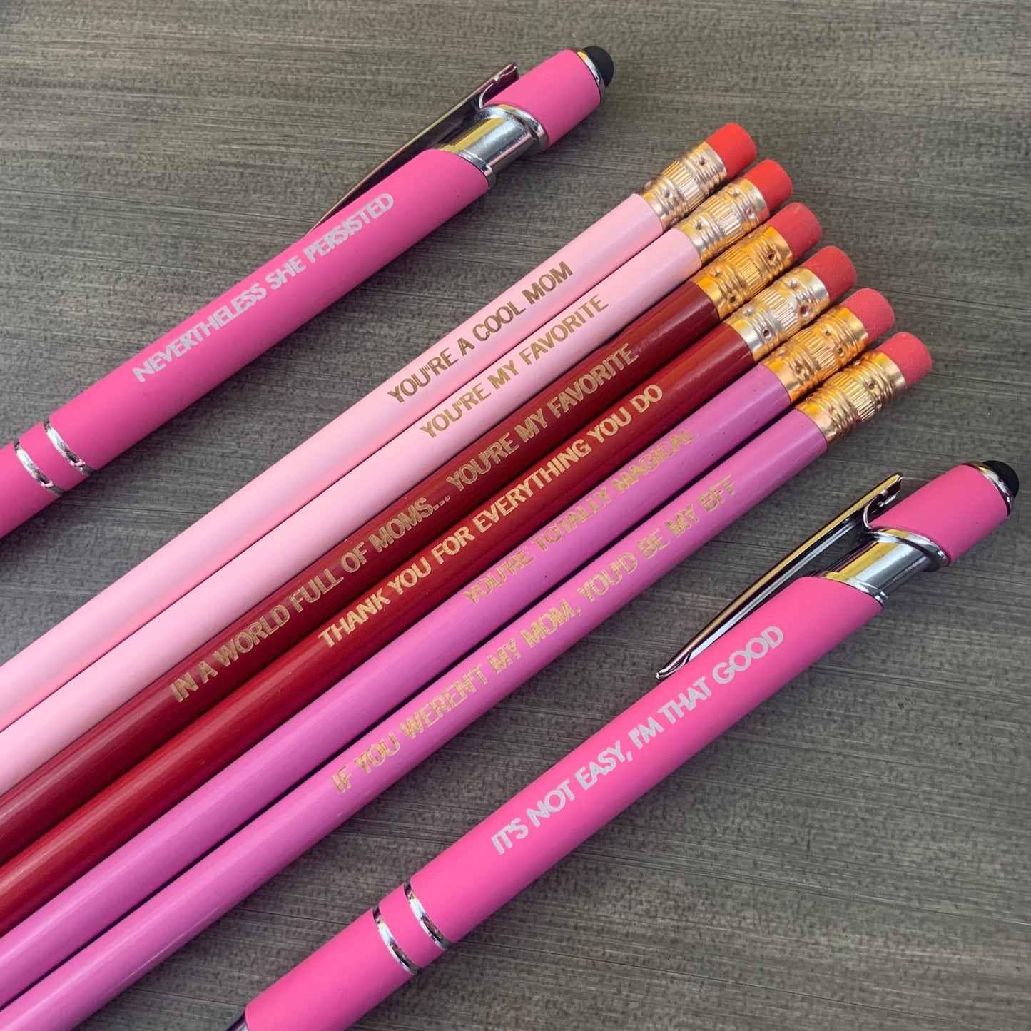 totally custom Mother’s Day pen and pencil set